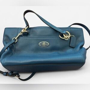 Coach Blue Leather Shoulder Bag with Silver Hardware